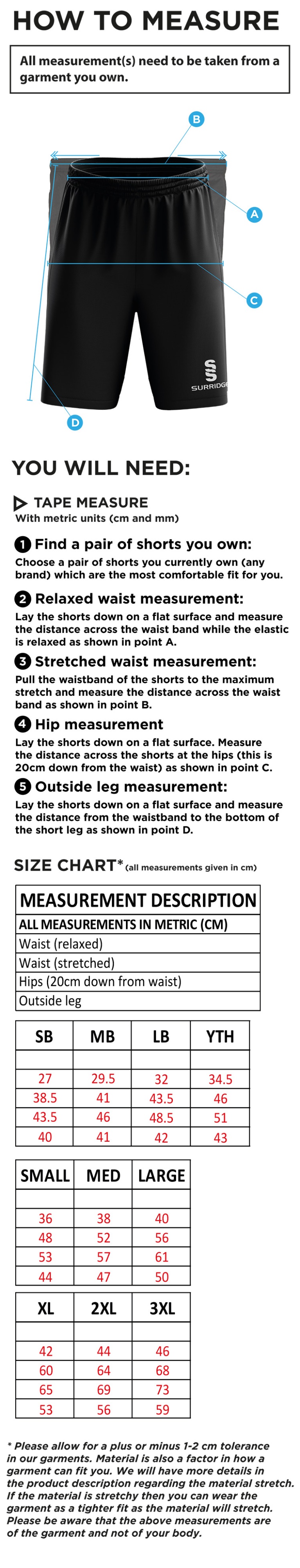 Walton Le Wolds CC - Blade Shorts - Size Guide