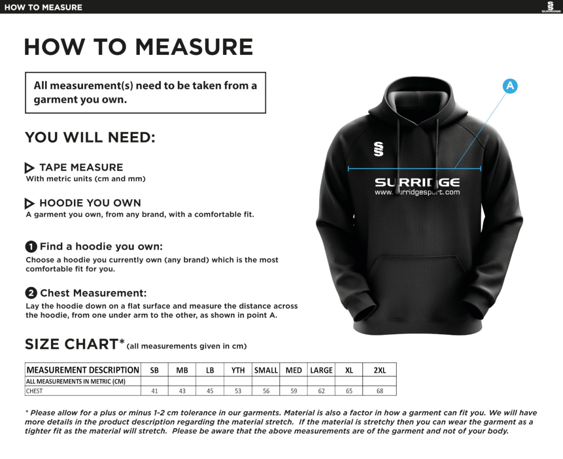 Walton le Wolds CC - Blade Hoody - Size Guide