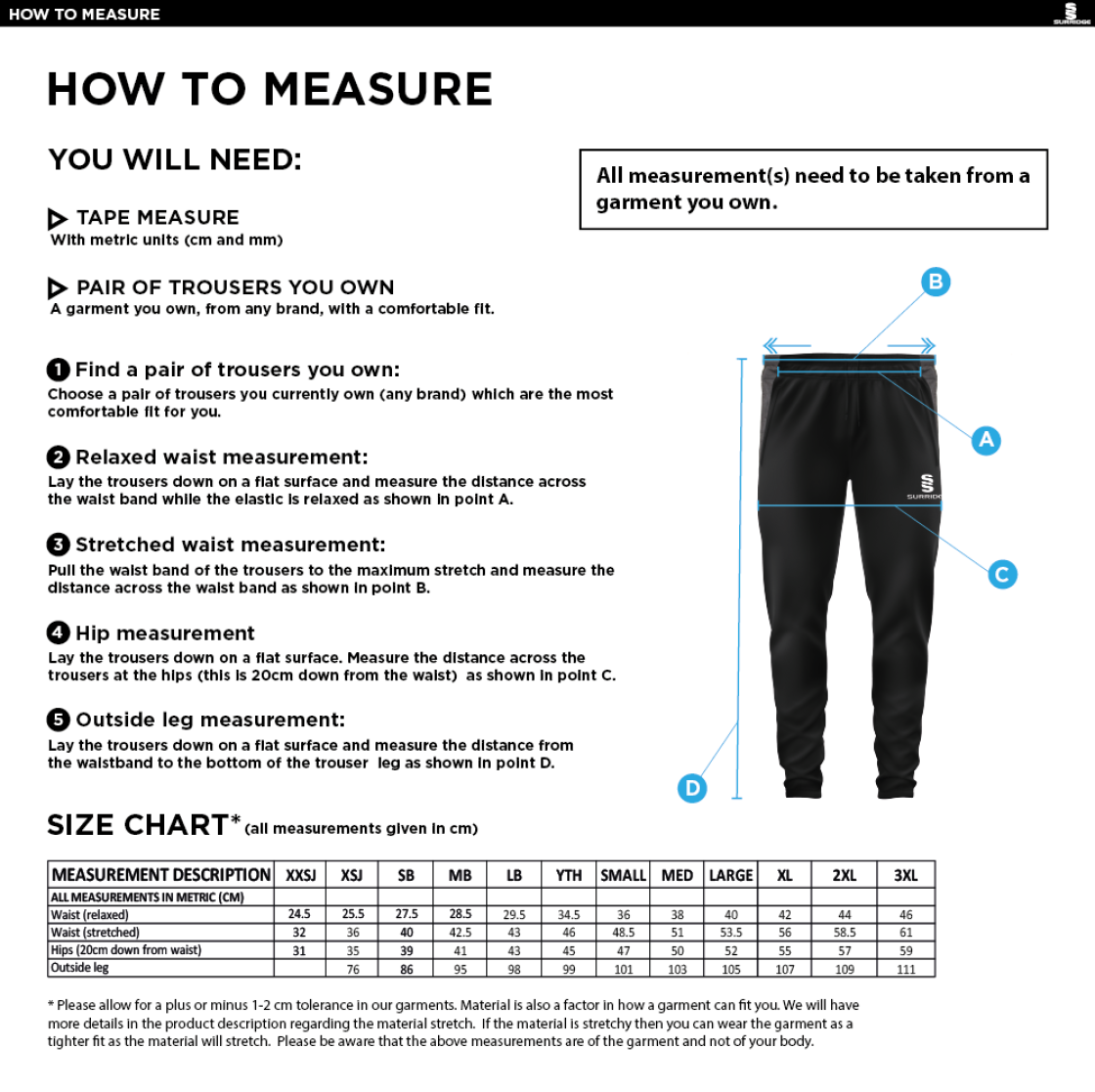 Walton le Wolds CC - Tek Slim Pant - Size Guide