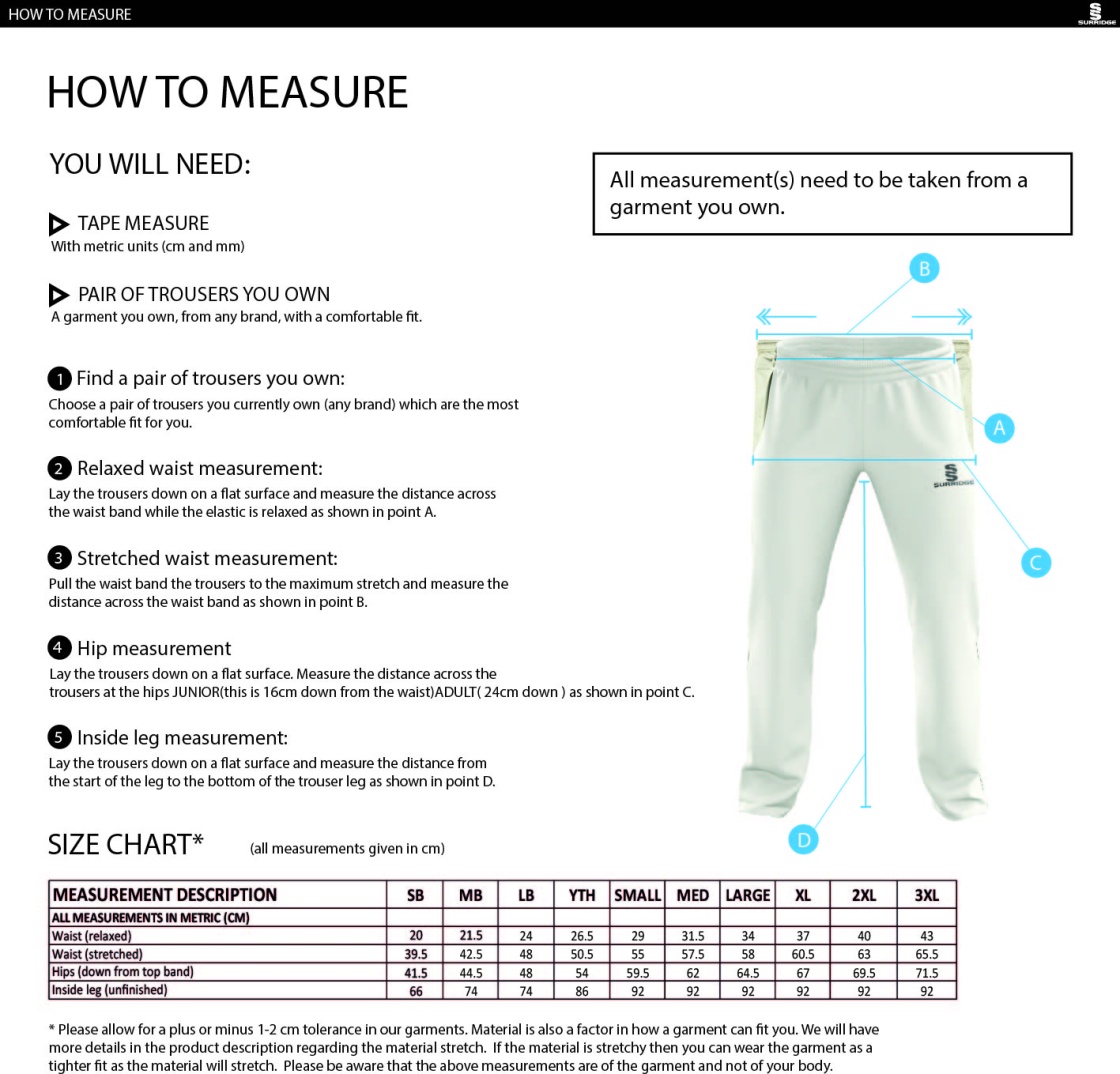 Walton Le Wolds CC - Standard Playing Pant - Size Guide
