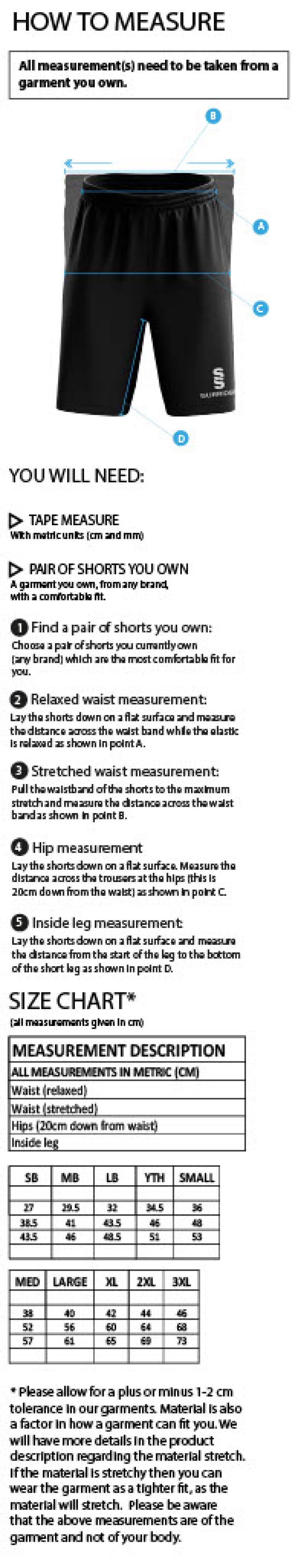 Walton le Wolds CC - Women's Ripstop Short - Size Guide