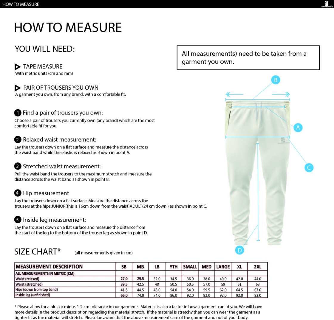 Walton Le Wolds CC - Ergo Playing Pant - Size Guide