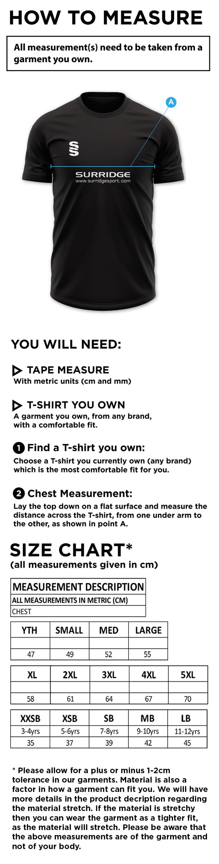 Walton Le Wolds CC - Blade Polo - Size Guide