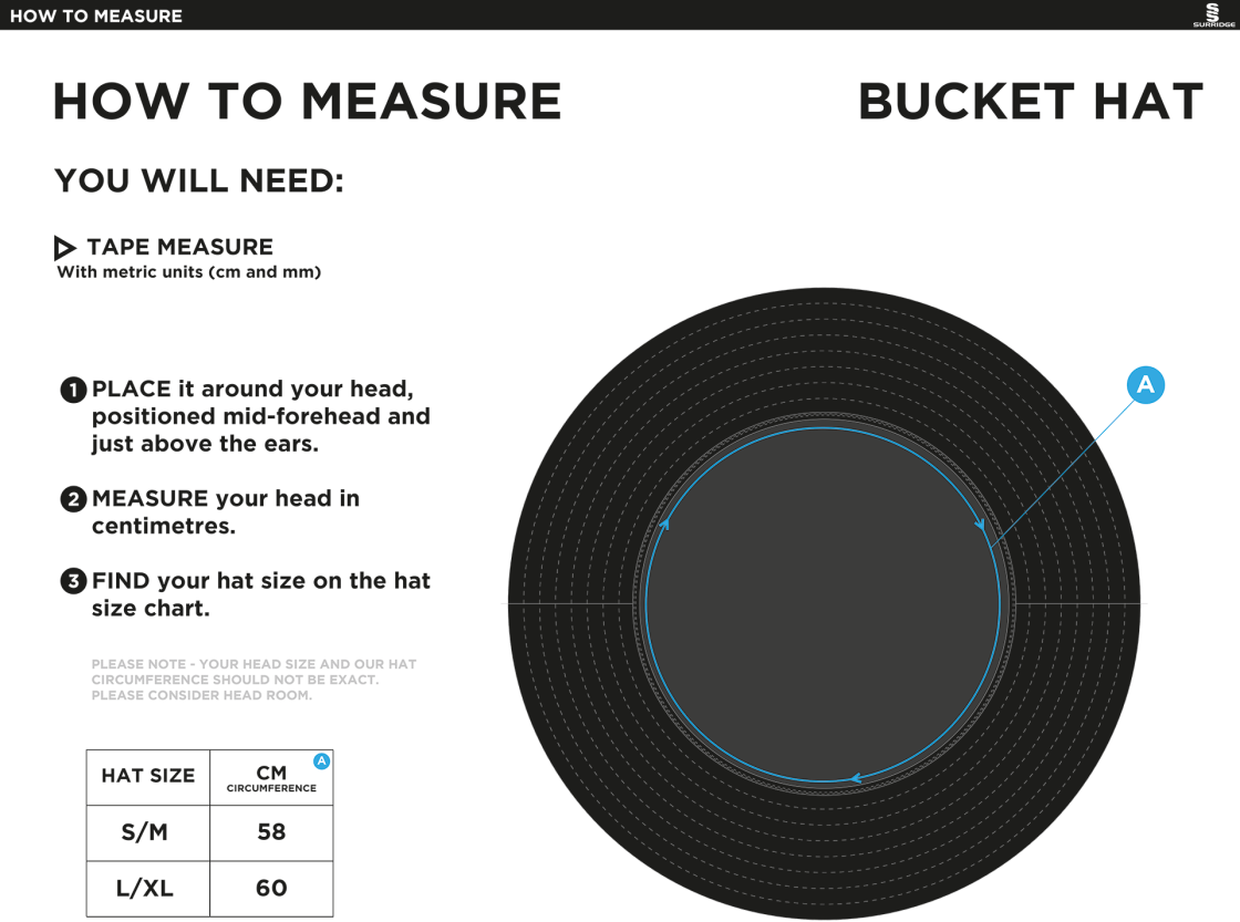 WALTON LE WOLDS CC Dual Bucket Hat - Navy - Size Guide